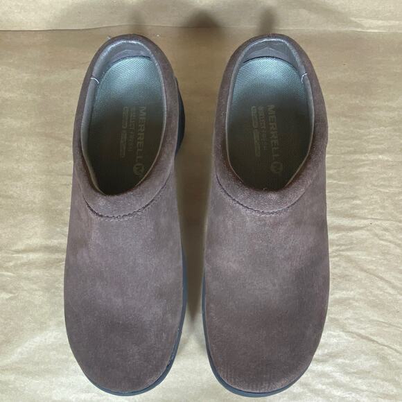MERRELL Women 8.5 Encore Espresso Brown Sued Mules Slides Slip-On Clogs Loafers - Picture 4 of 11